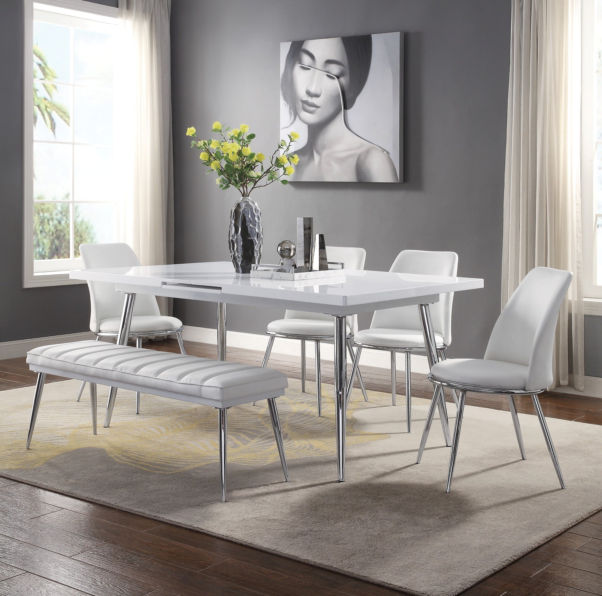 Weizor White High Gloss & Chrome Dining Table - ATL FURNITURE