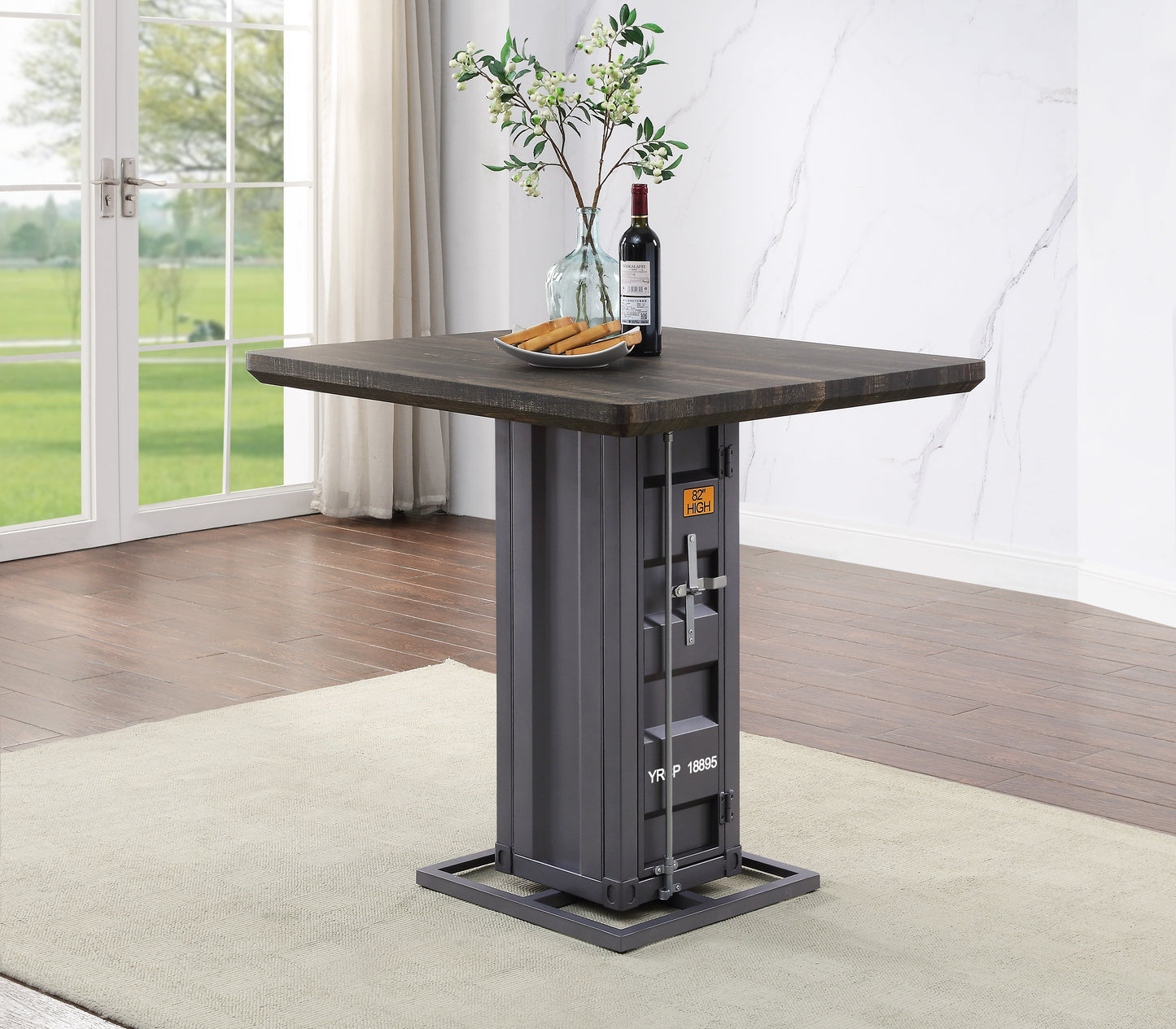 Cargo Antique Walnut & Gunmetal Counter Height Table - ATL FURNITURE