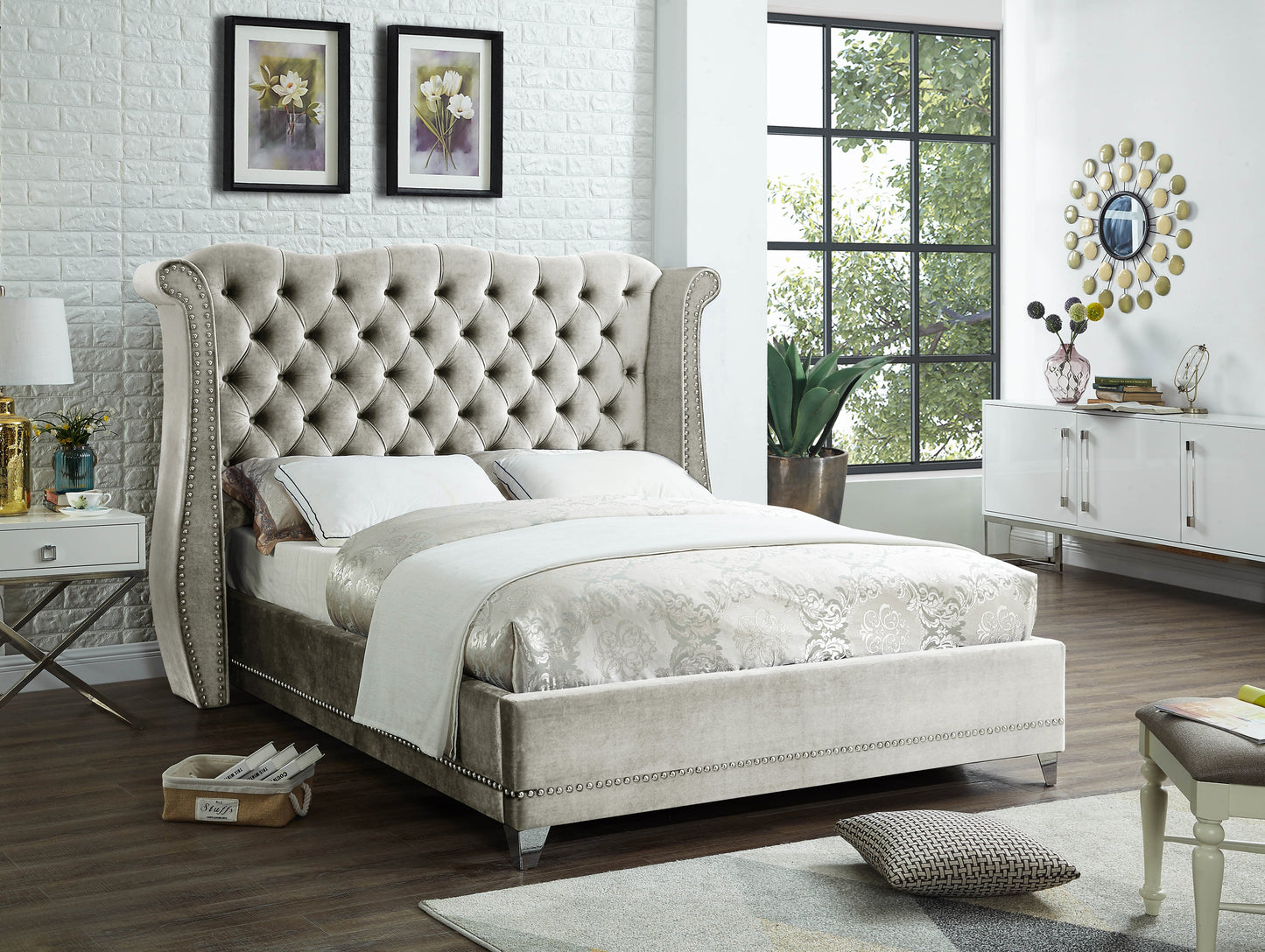 Beige Upholstered Queen Bed - ATL FURNITURE