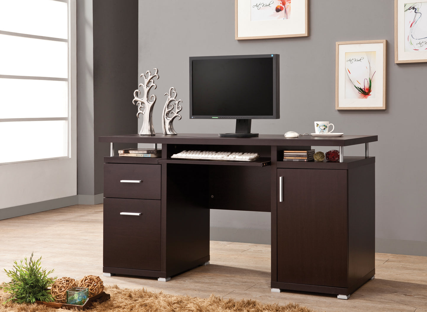 Tracy 55-inch 2-drawer Office Computer Desk Cappuccino