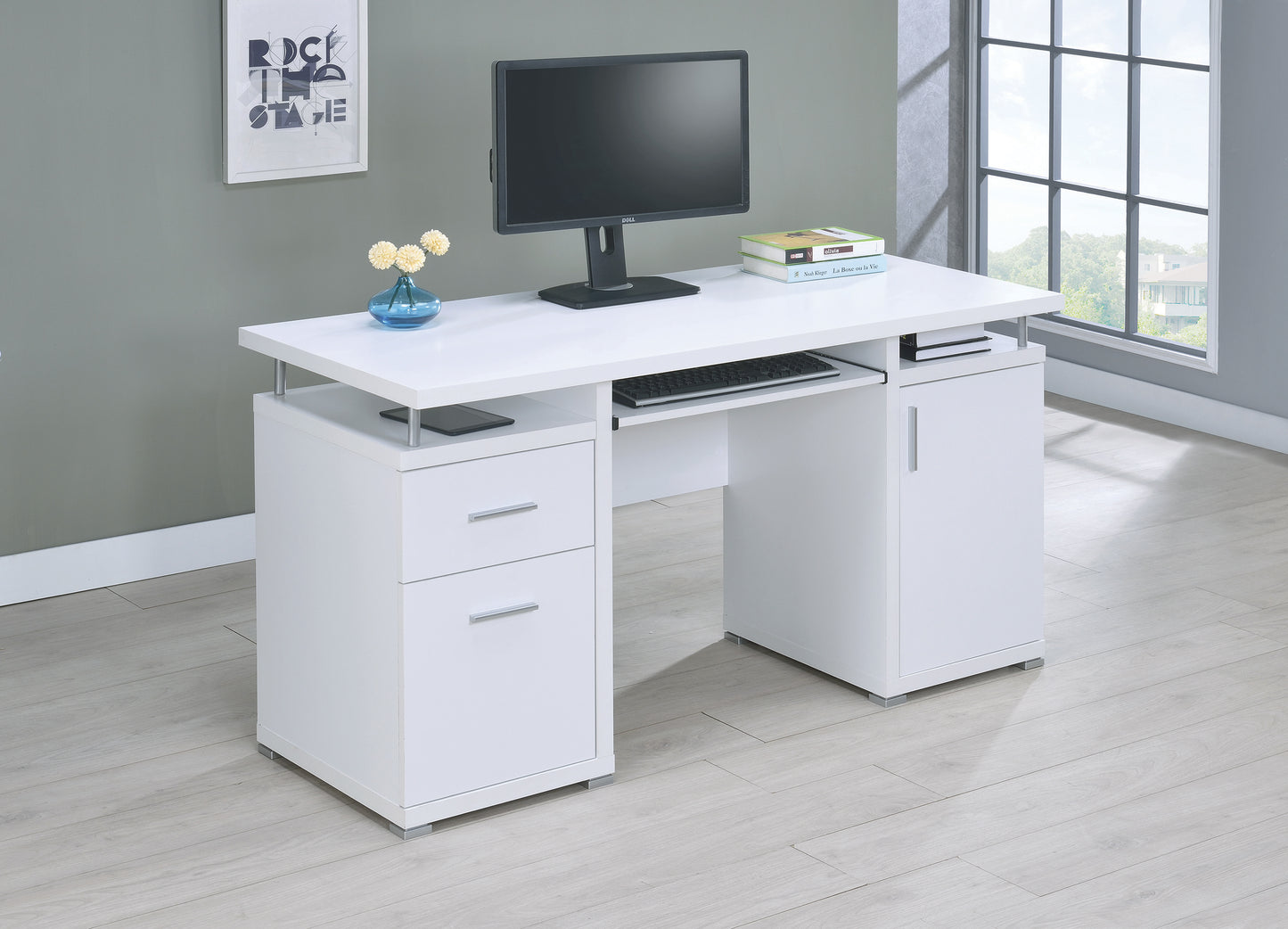 Tracy 55-inch 2-drawer Office Computer Desk White