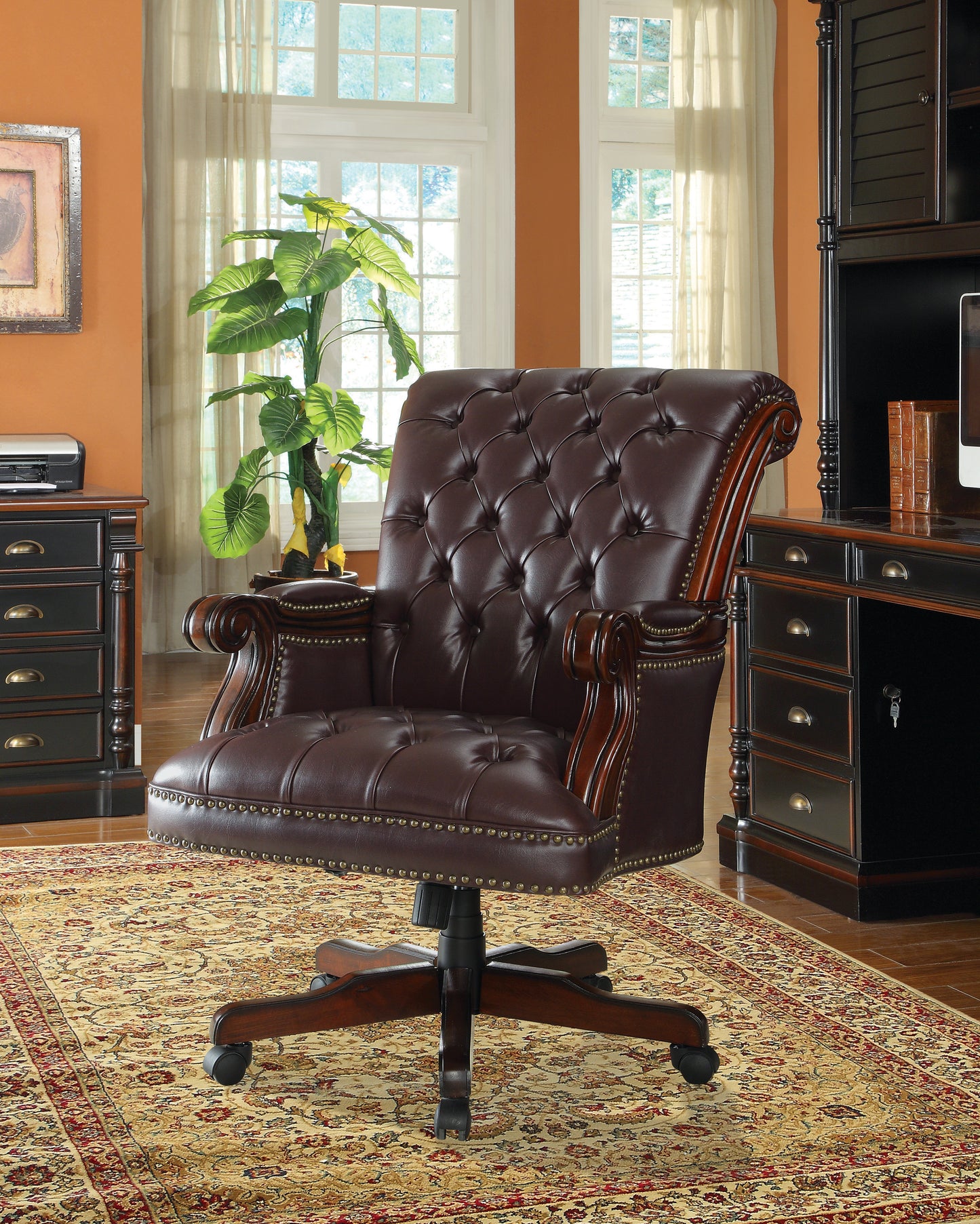 Calloway Tufted Adjustable Height Office Chair Dark Brown