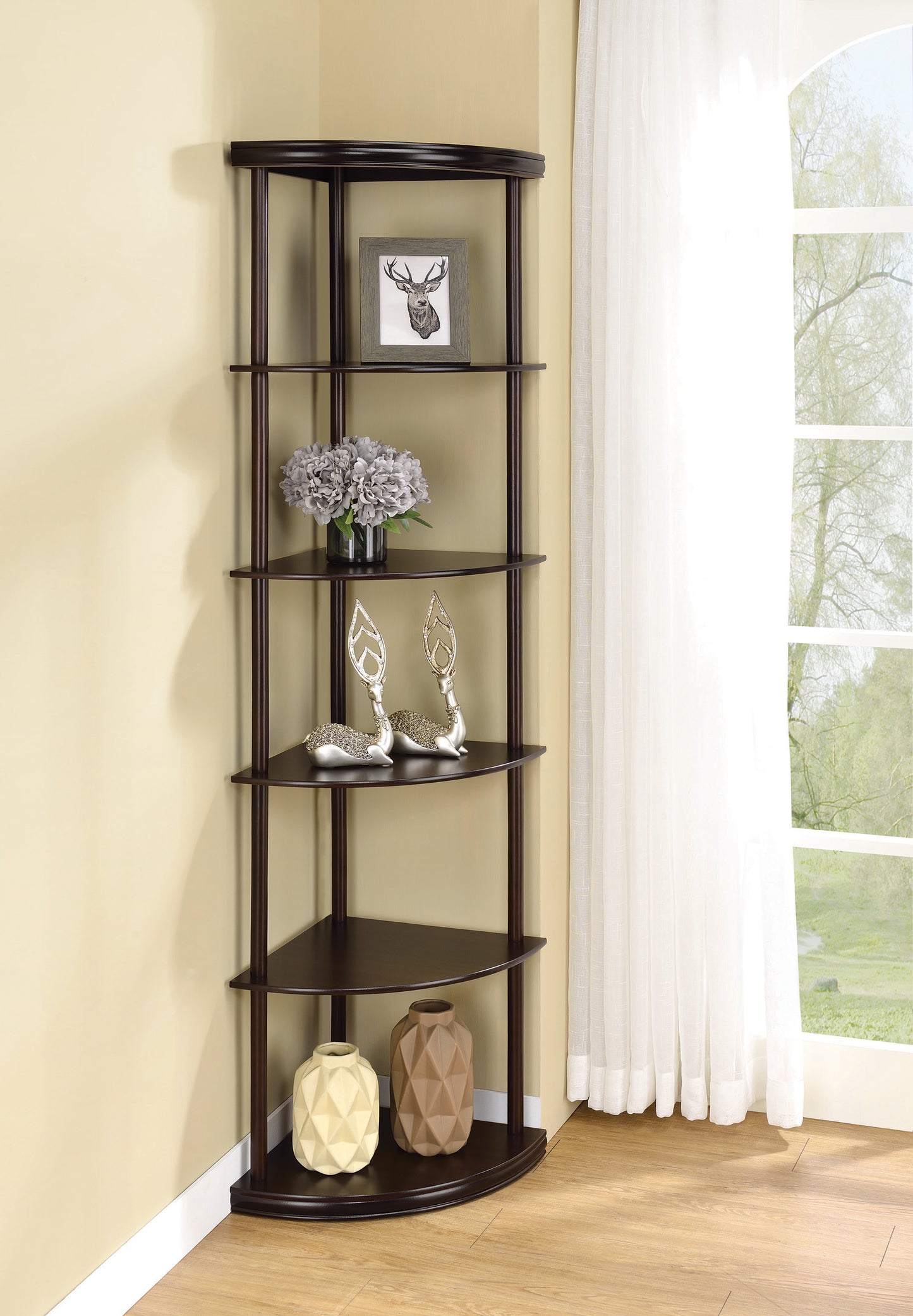 Bonwick 72-inch 5-shelf Corner Bookshelf Cappuccino