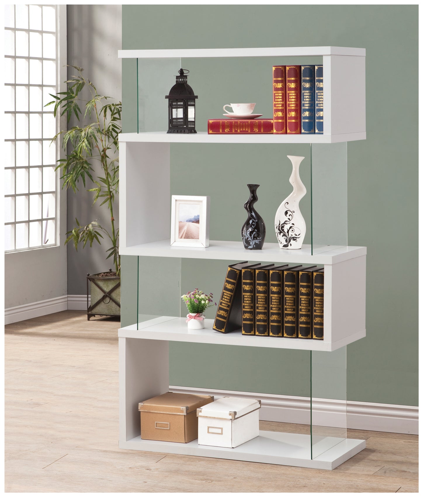 Emelle 63-inch 4-shelf Glass Panel Bookshelf White