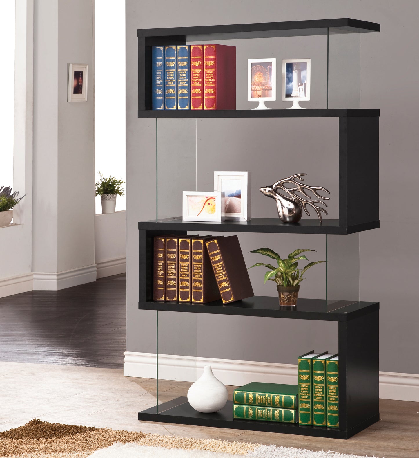 Emelle 63-inch 4-shelf Glass Panel Bookshelf Black