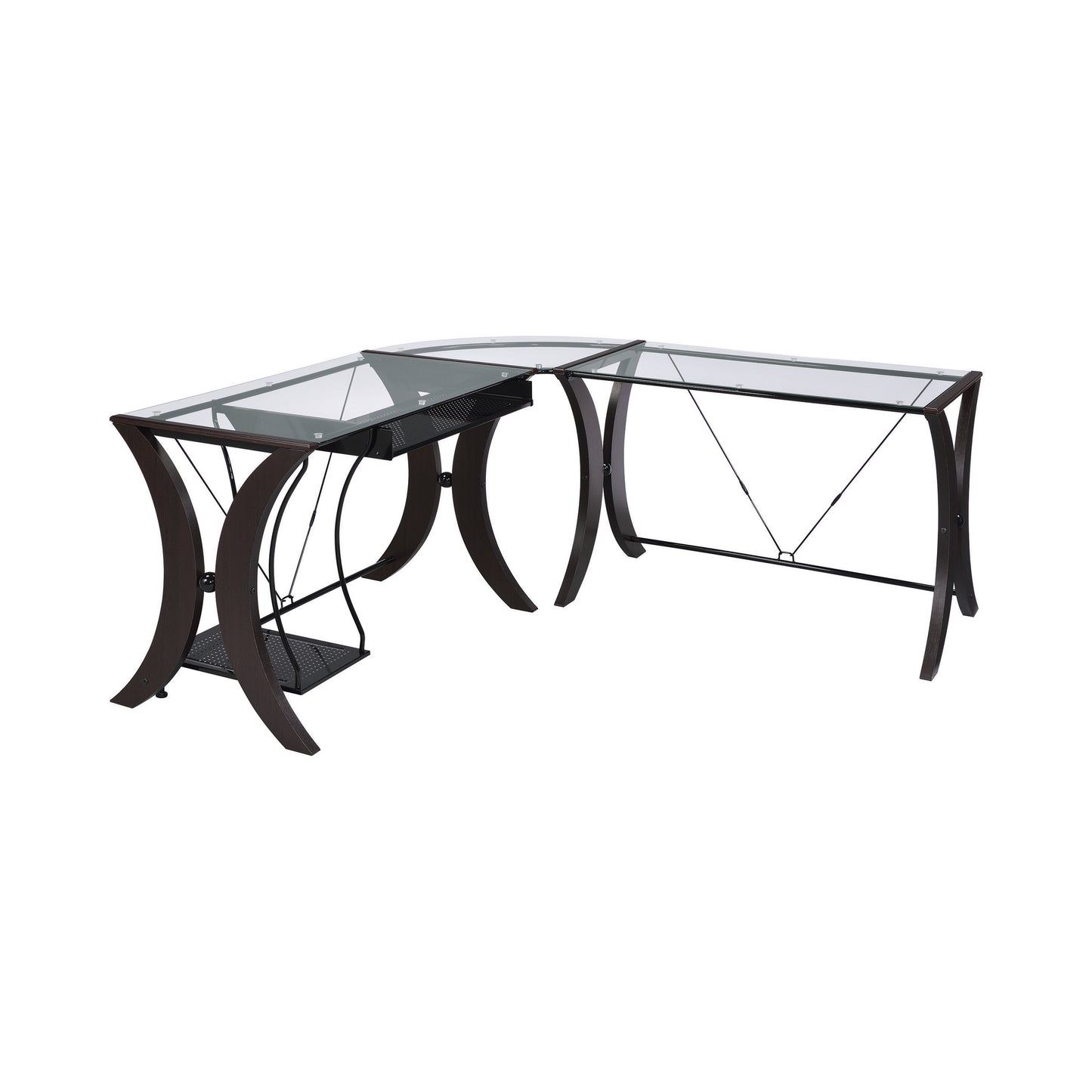 Monterey 67-inch Glass Top L-Shape Computer Desk Cappuccino