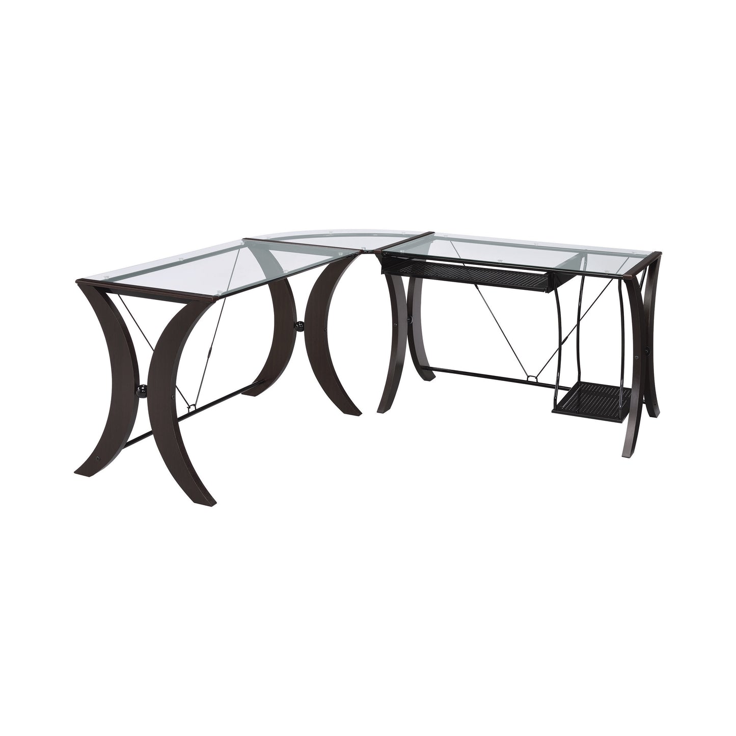 Monterey 67-inch Glass Top L-Shape Computer Desk Cappuccino