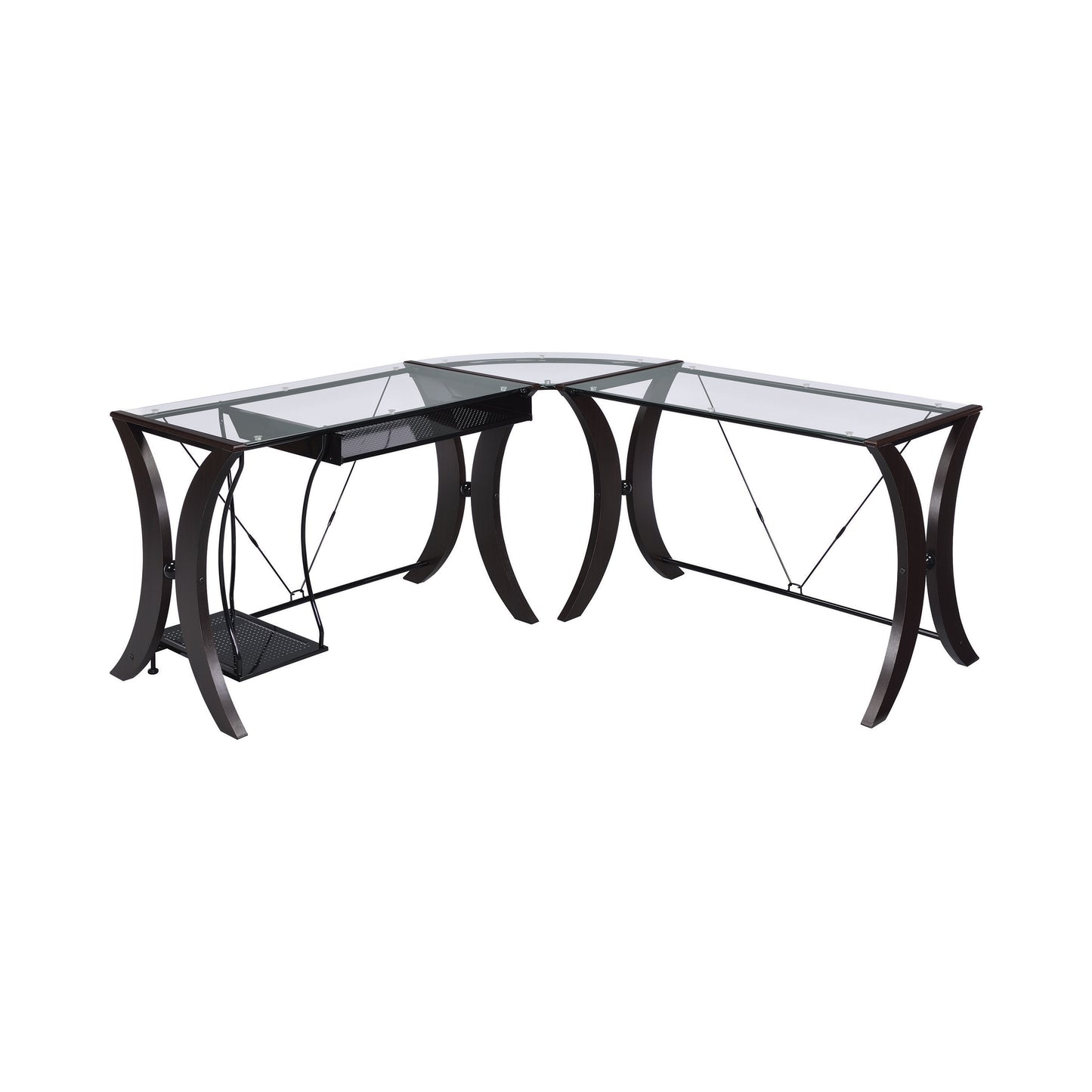 Monterey 67-inch Glass Top L-Shape Computer Desk Cappuccino