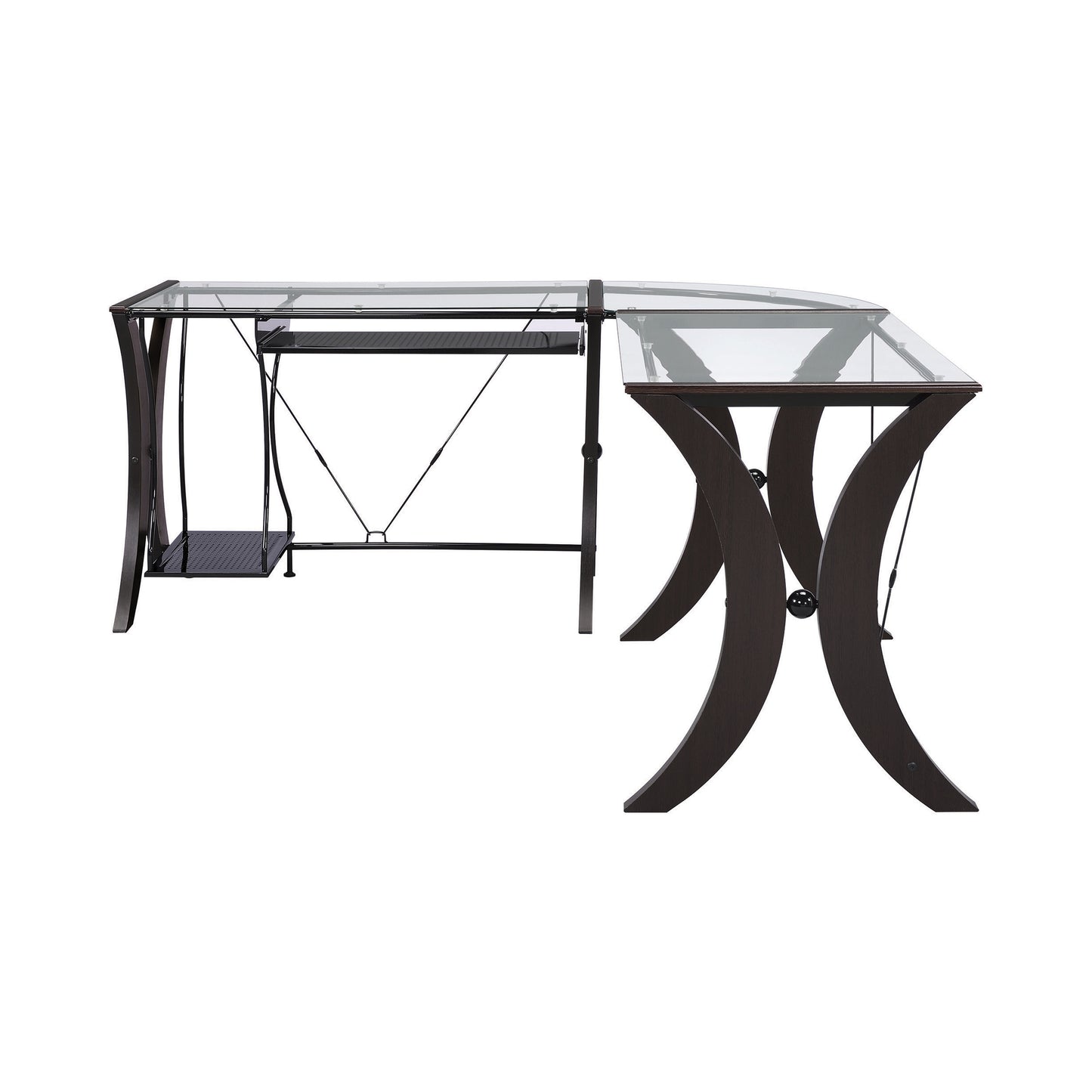 Monterey 67-inch Glass Top L-Shape Computer Desk Cappuccino
