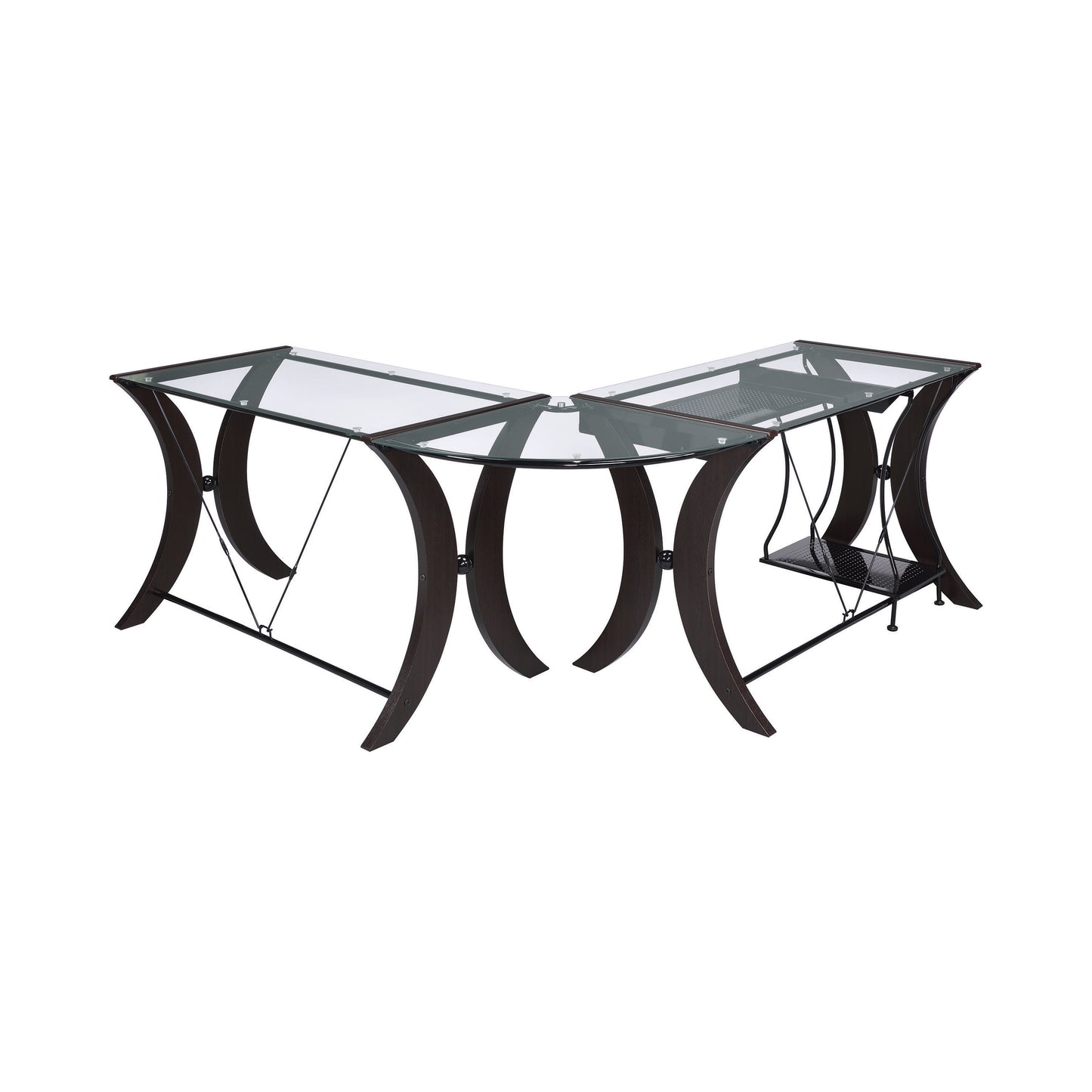 Monterey 67-inch Glass Top L-Shape Computer Desk Cappuccino