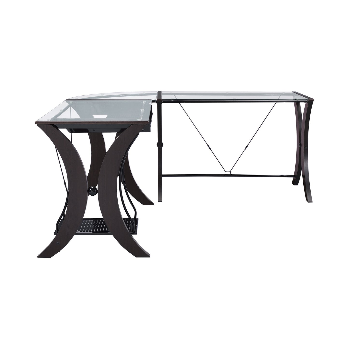 Monterey 67-inch Glass Top L-Shape Computer Desk Cappuccino