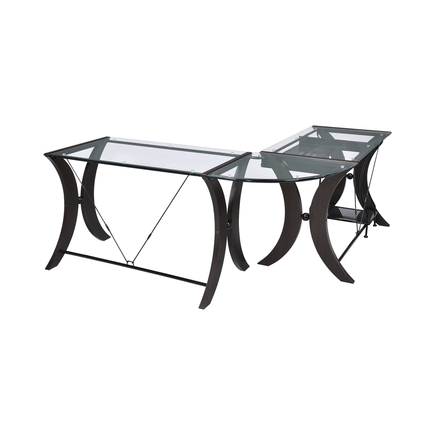 Monterey 67-inch Glass Top L-Shape Computer Desk Cappuccino