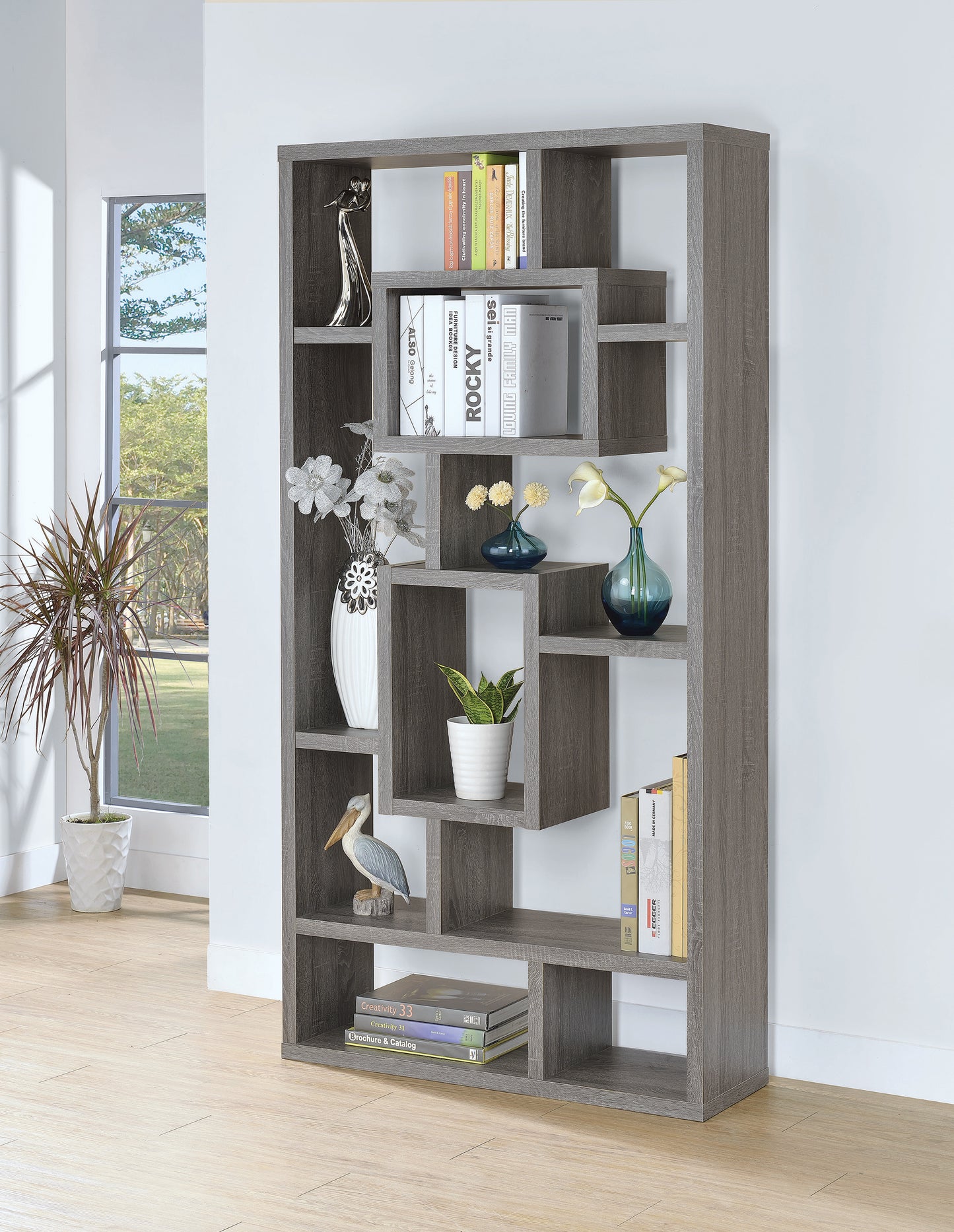 Corey 71-inch 8-shelf Bookshelf Weathered Grey