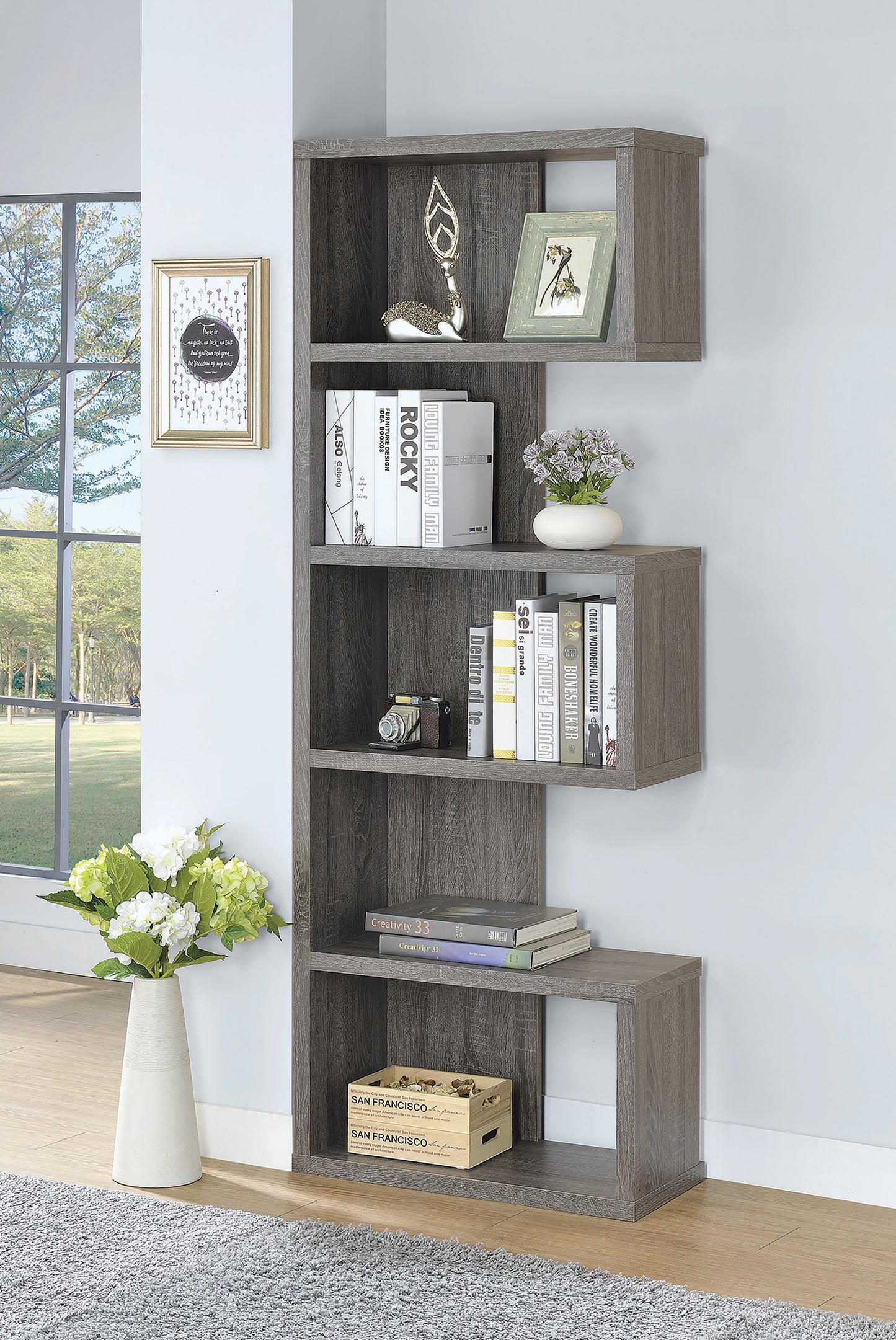 Joey 71-inch 5-shelf Bookshelf Weathered Grey