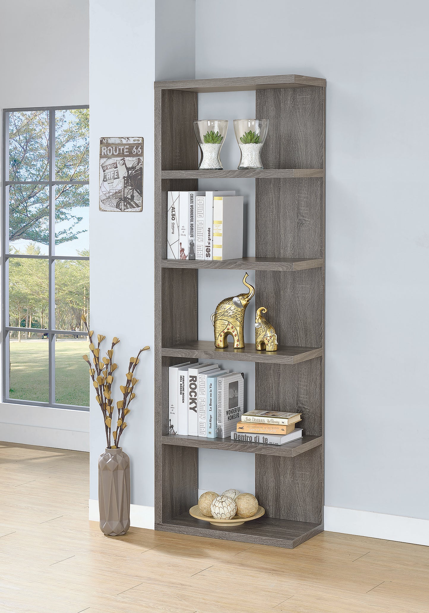 Harrison 71-inch 5-shelf Bookshelf Weathered Grey