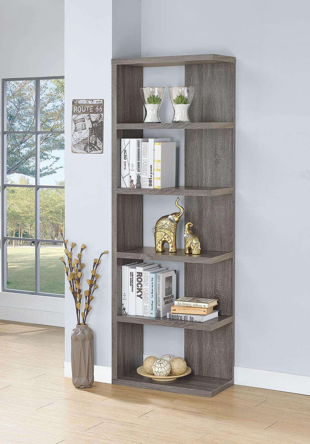 G800553 Contemporary Weathered Grey Five-Shelf Bookcase - ATL FURNITURE