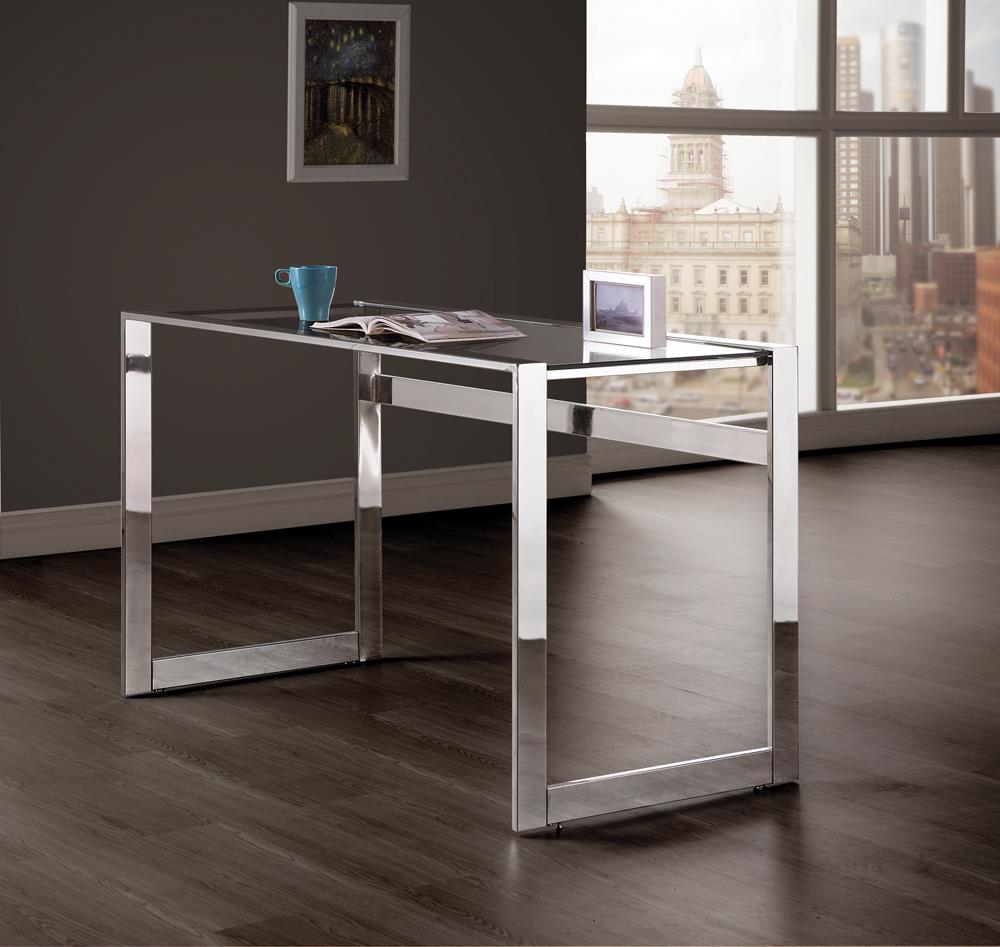 G800746 Contemporary Chrome and Glass Top Writing Desk - ATL FURNITURE