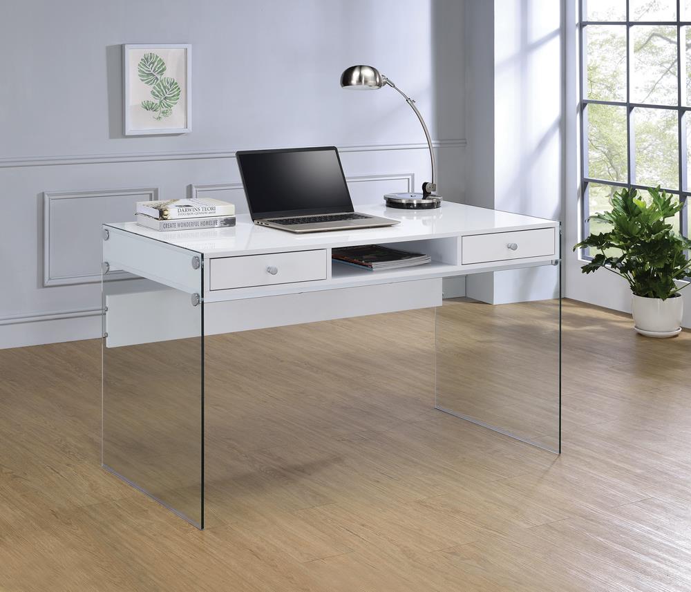 G800829 Contemporary Glossy White Writing Desk - ATL FURNITURE