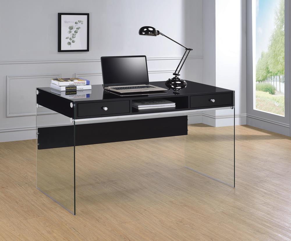 G800830 Contemporary Glossy Black Writing Desk - ATL FURNITURE