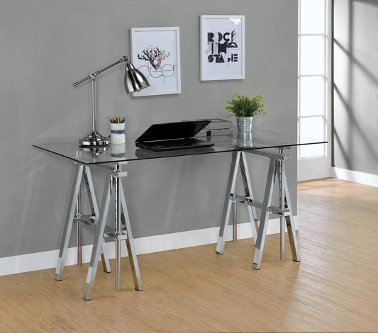 G800900 Casual Silver Glass Top Adjustable Writing Desk - ATL FURNITURE