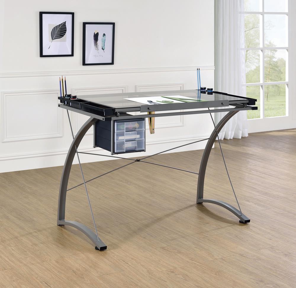 G800986 Contemporary Glass Top Drafting Desk - ATL FURNITURE