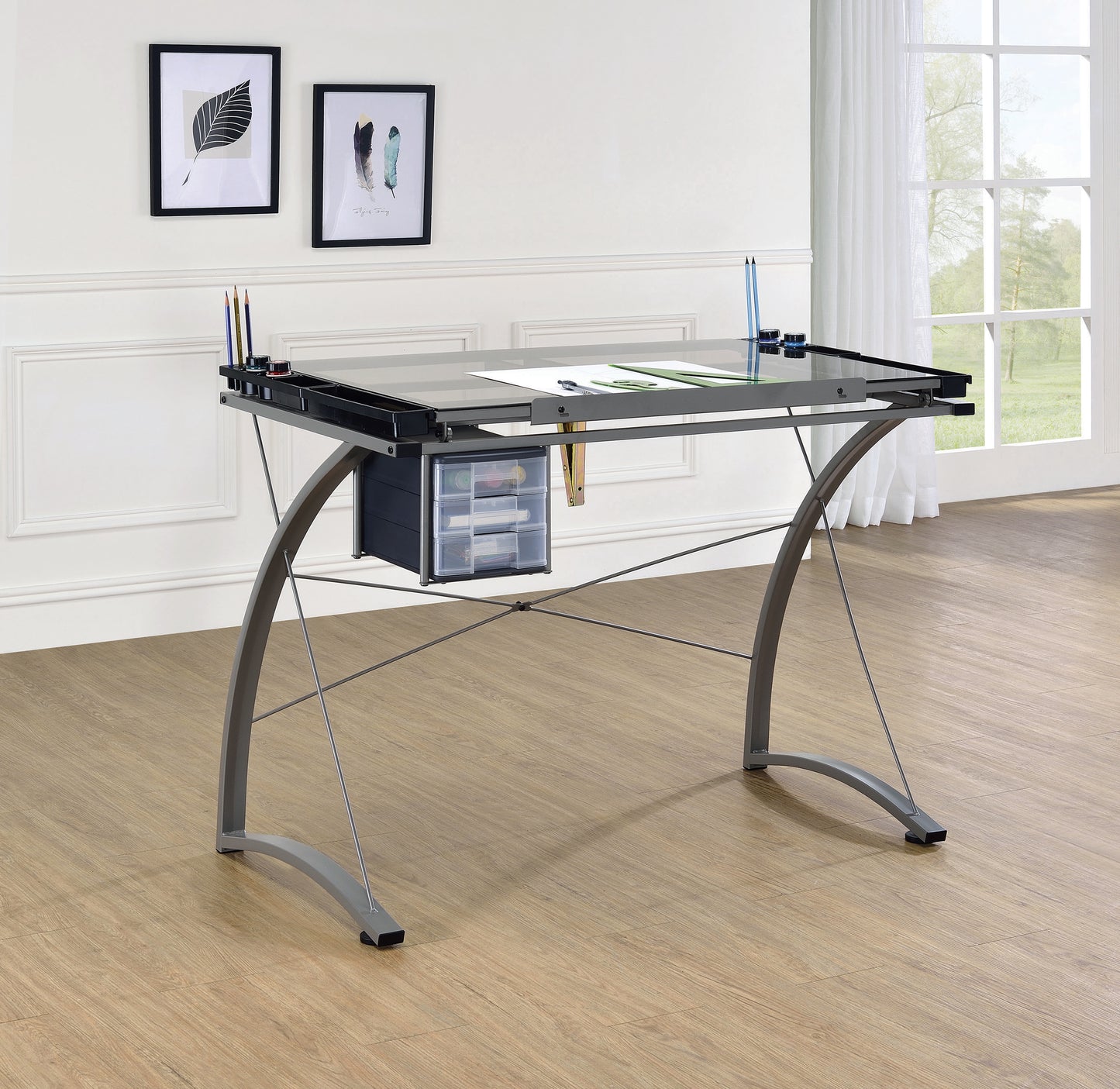 Melo 3-Drawer Drafting Desk Champagne