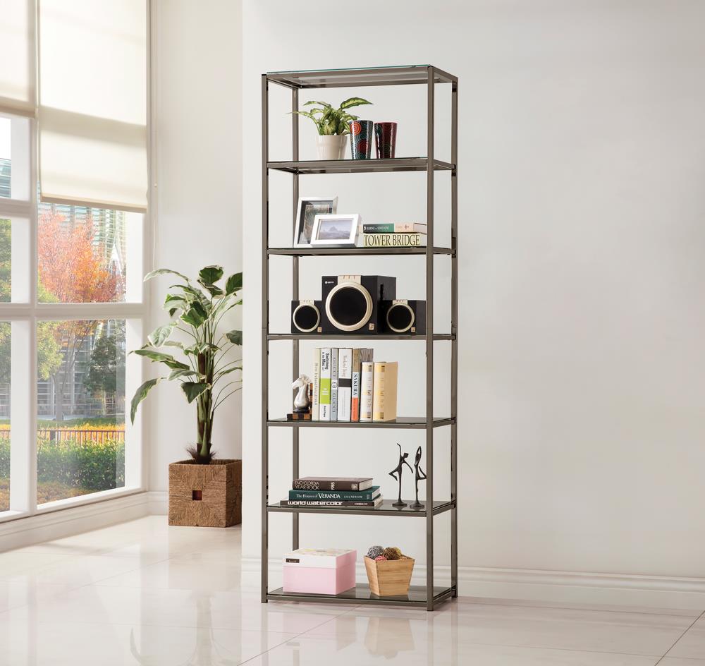 G801017 Contemporary Black Nickel Six-Tier Bookcase - ATL FURNITURE