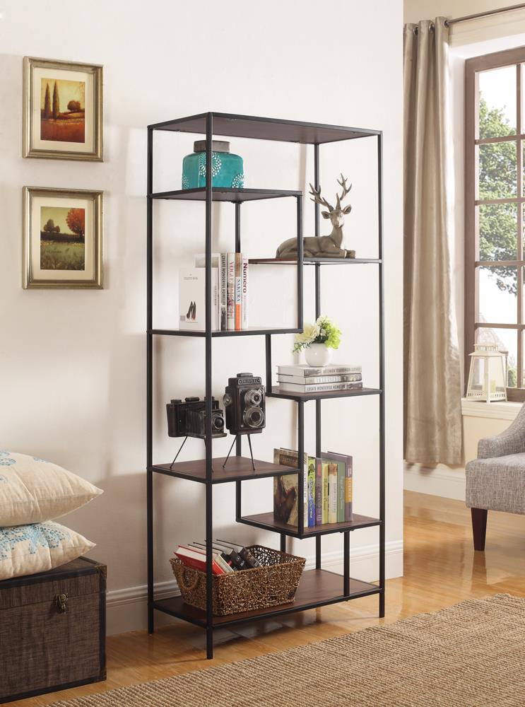 Industrial Walnut and Black Bookcase - ATL FURNITURE