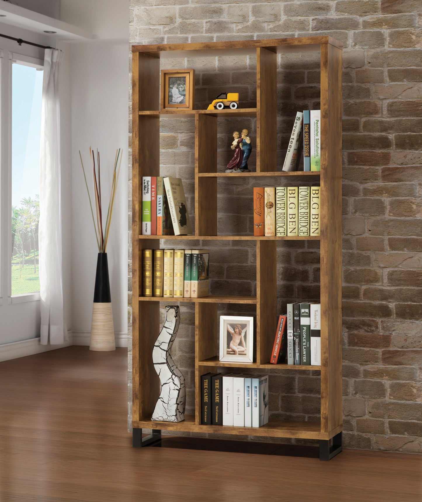 Delwin 10-shelf Bookcase Antique Nutmeg