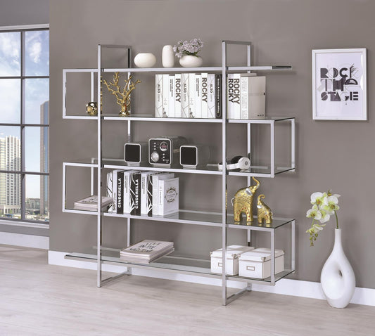 G801304 Contemporary Silver Metal and Glass Bookcase - ATL FURNITURE