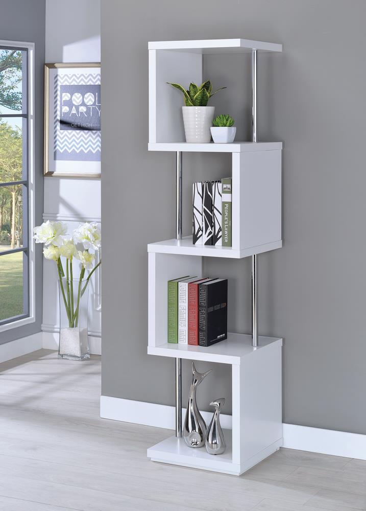 Modern White Four-Tier Bookcase - ATL FURNITURE