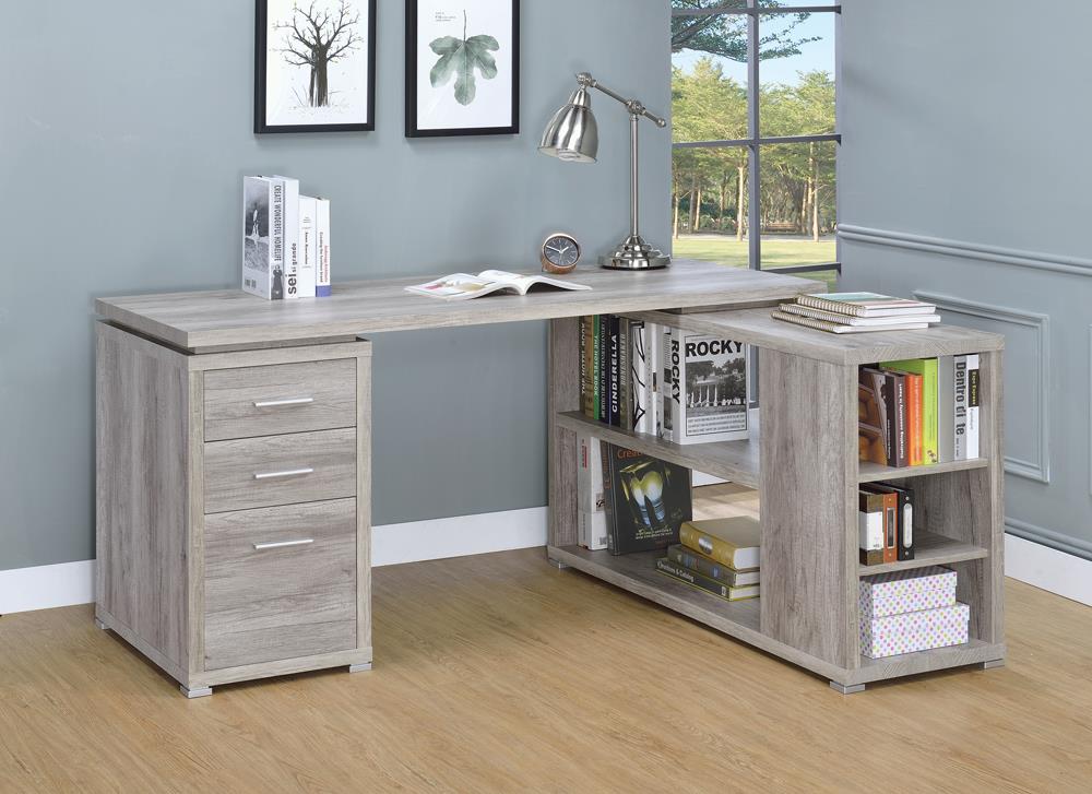 Yvette Grey Driftwood L-Shaped Office Desk - ATL FURNITURE