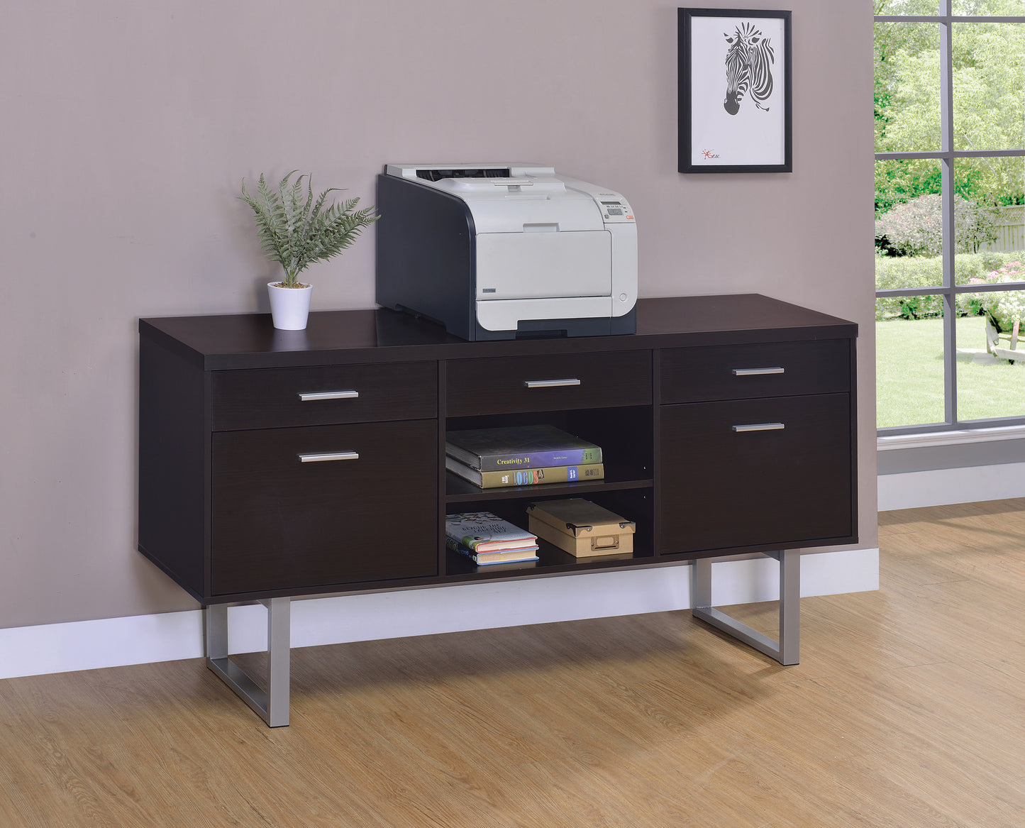 Lawtey 5-drawer Home Office Storage Credenza Cappuccino