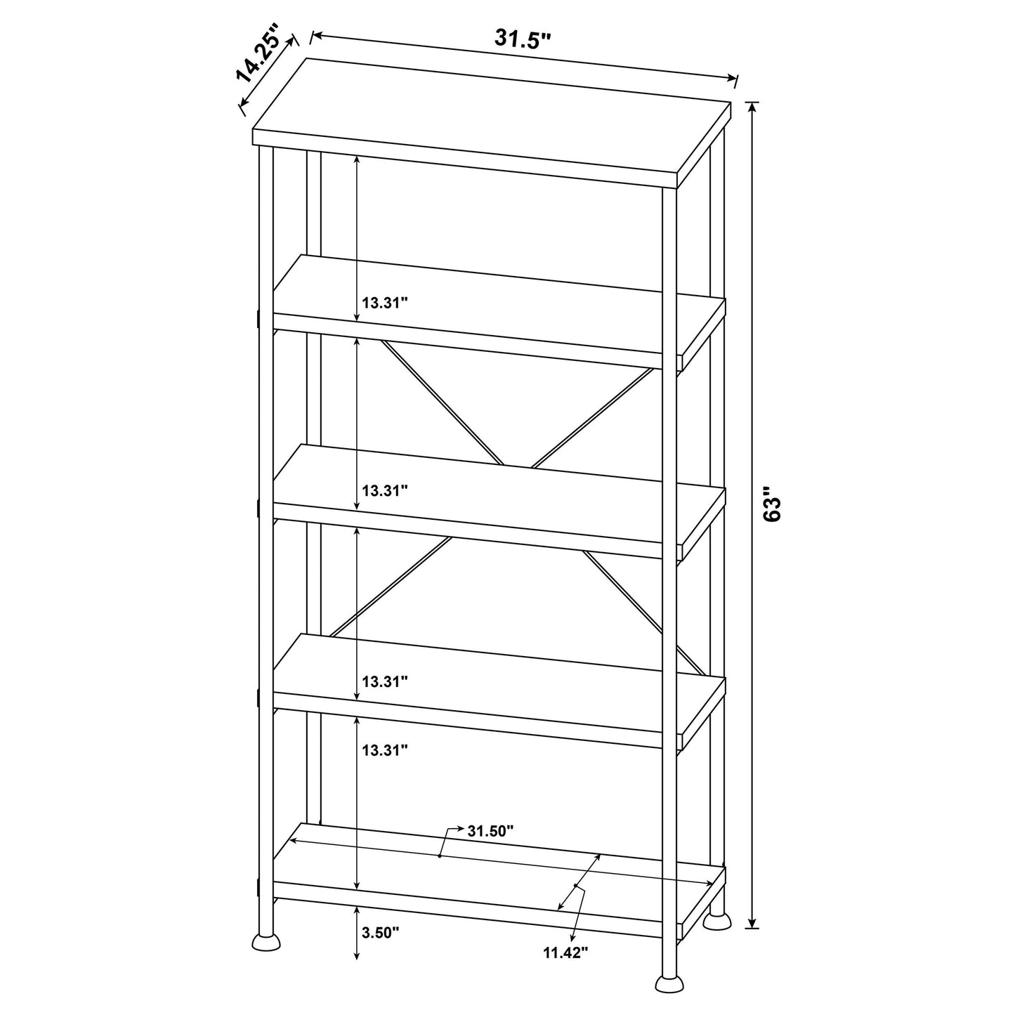 Analiese 63-inch 4-shelf Bookshelf Rustic Nutmeg