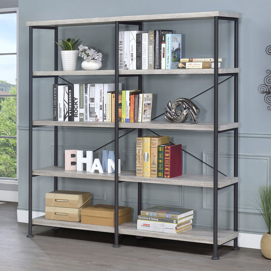 Analiese 63-inch 4-shelf Double Bookshelf Grey Driftwood