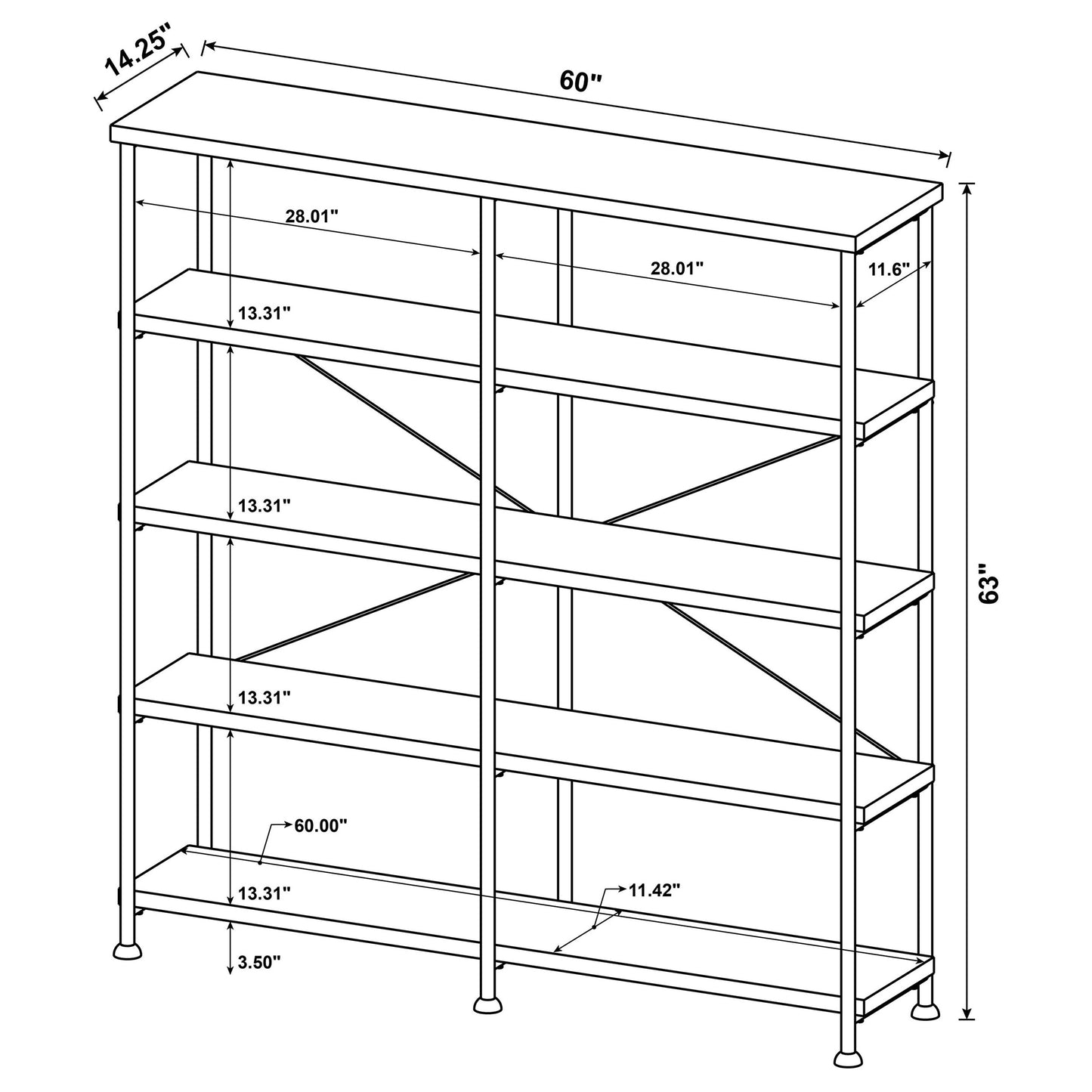 Analiese 63-inch 4-shelf Double Bookshelf Grey Driftwood