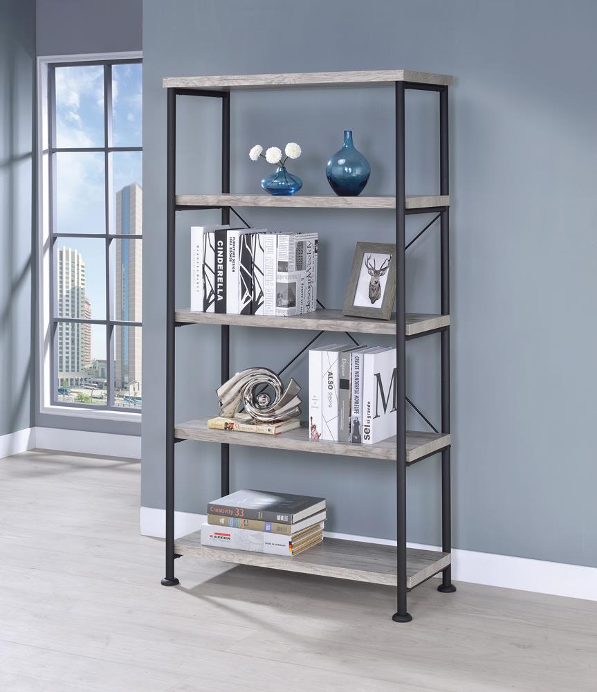 G801549 Guthrie Industrial Grey Driftwood Bookcase - ATL FURNITURE