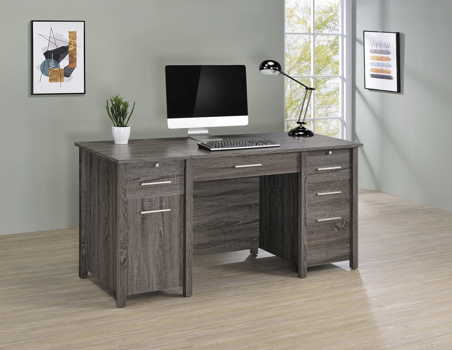 Dylan 60-inch 4-drawer Lift Top Office Desk Weathered Grey