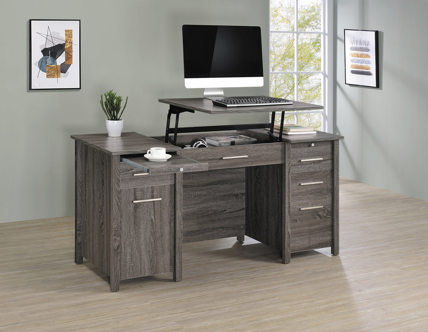 Dylan 60-inch 4-drawer Lift Top Office Desk Weathered Grey