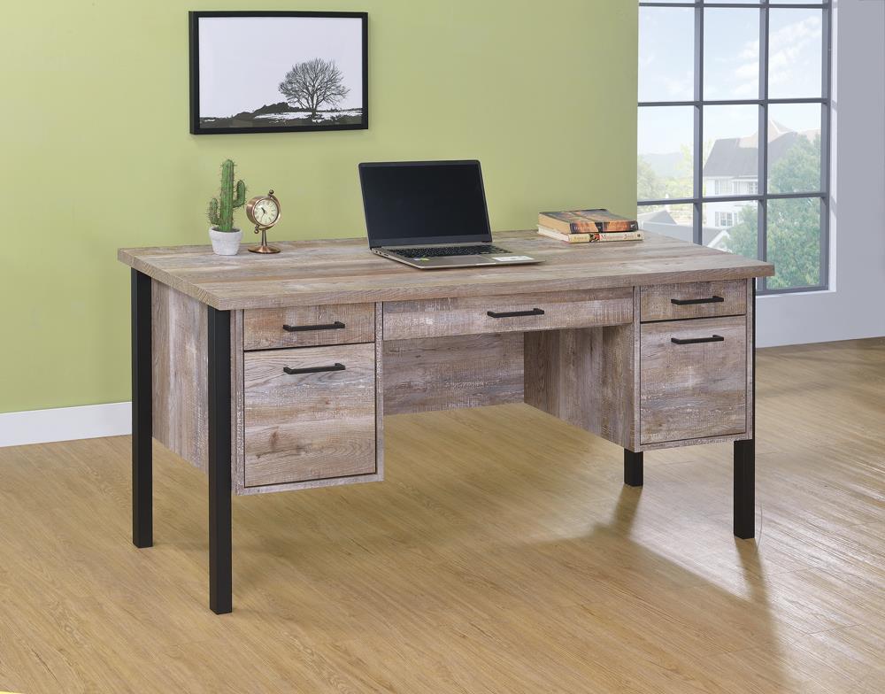 Samson Rustic Weathered Oak Office Desk - ATL FURNITURE