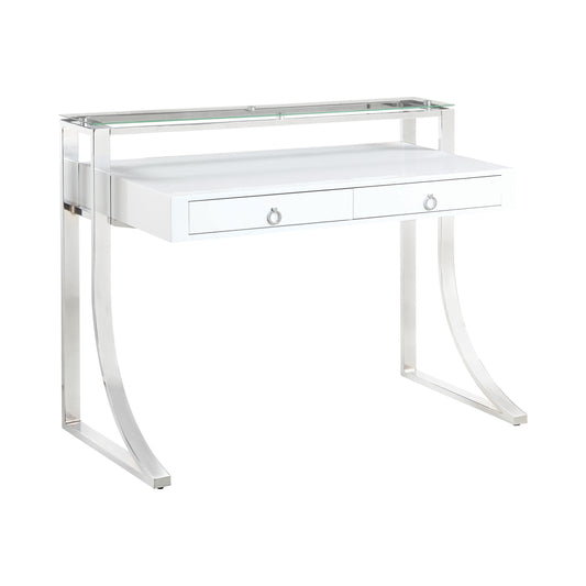 Gemma 48-inch 2-drawer Writing Desk White High Gloss