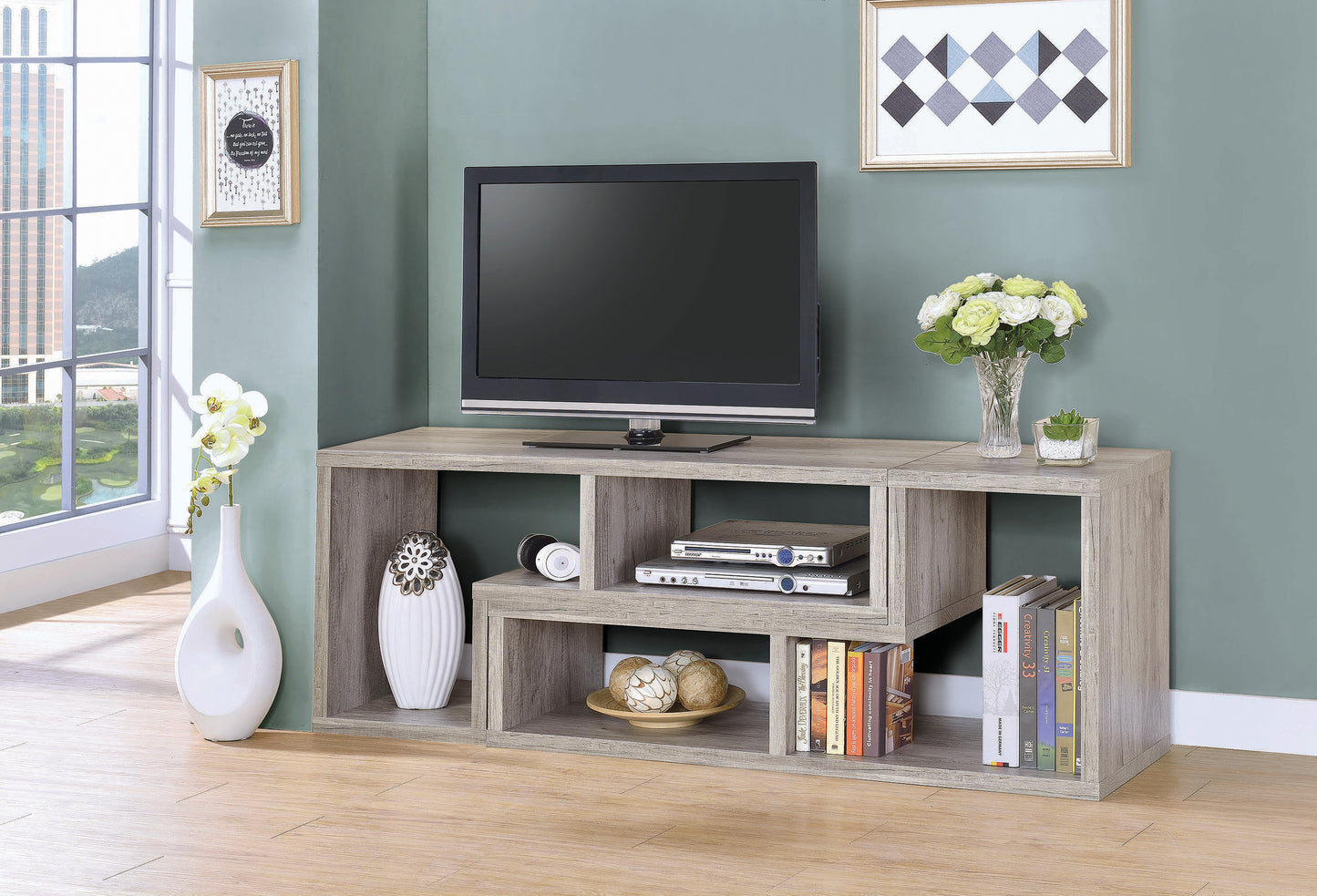 Velma Multipurpose TV Stand and Bookshelf Grey Driftwood