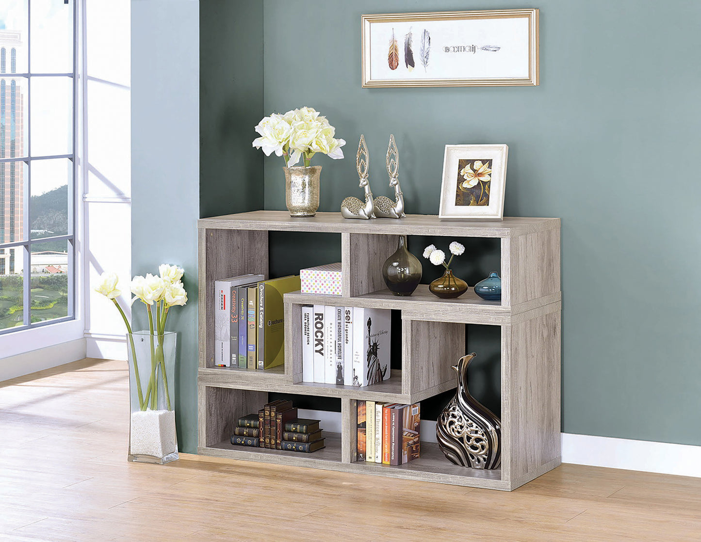 Velma Multipurpose TV Stand and Bookshelf Grey Driftwood