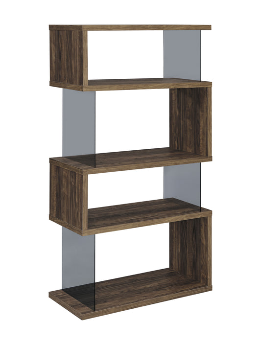 Emelle 63-inch 4-shelf Glass Panel Bookshelf Aged Walnut