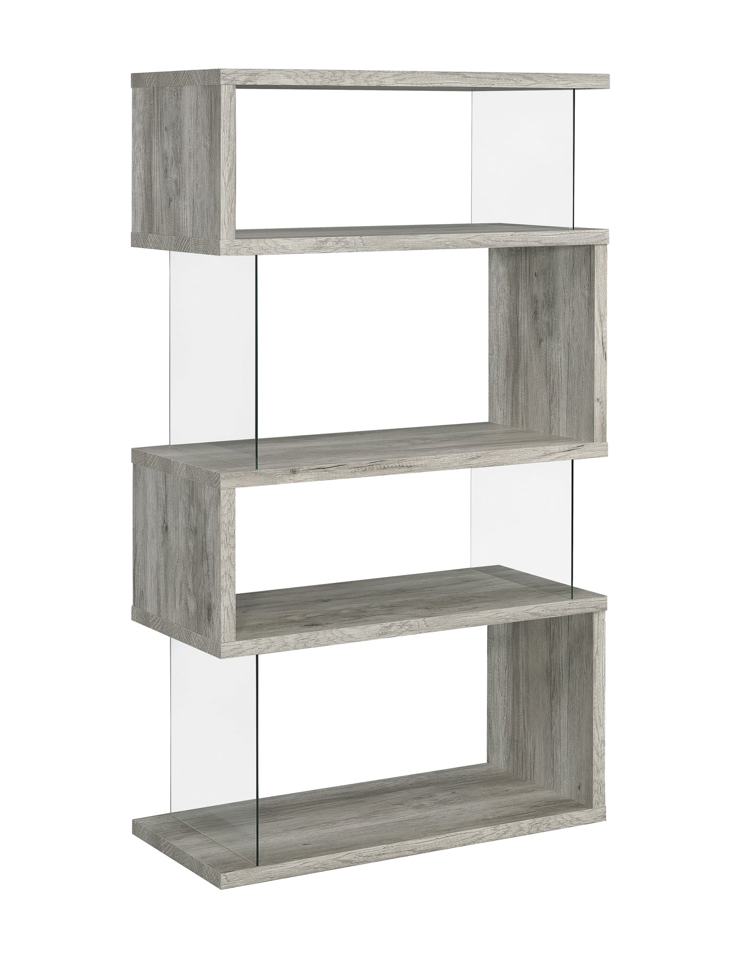 Emelle 63-inch 4-shelf Glass Panel Bookshelf Grey Driftwood