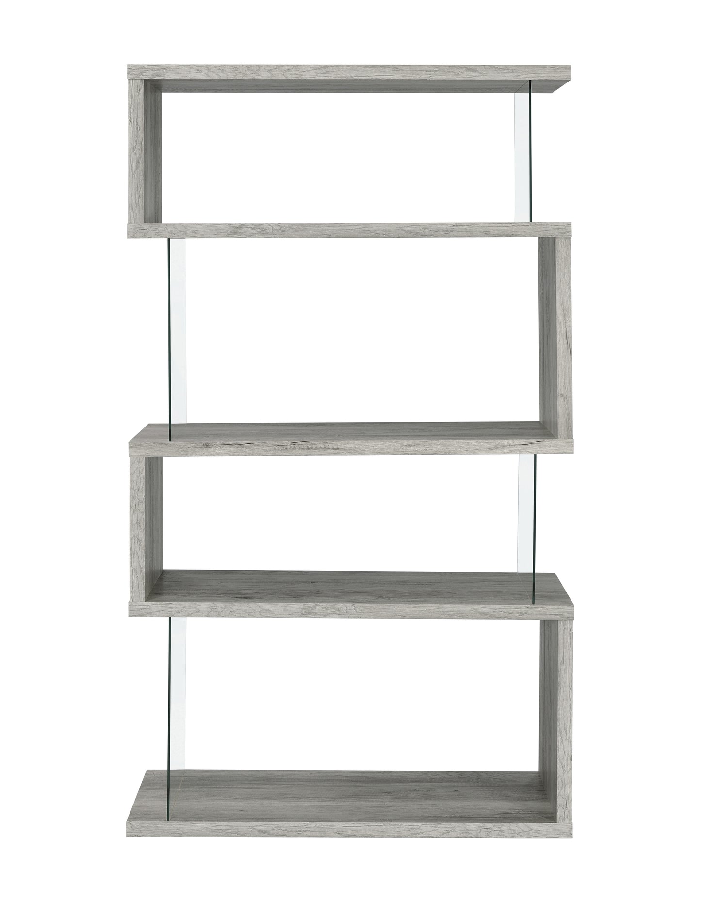 Emelle 63-inch 4-shelf Glass Panel Bookshelf Grey Driftwood