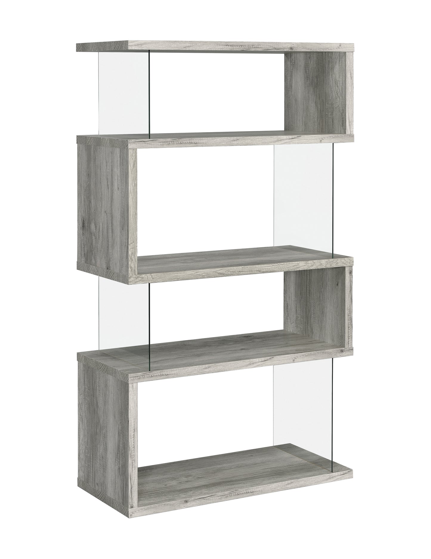 Emelle 63-inch 4-shelf Glass Panel Bookshelf Grey Driftwood