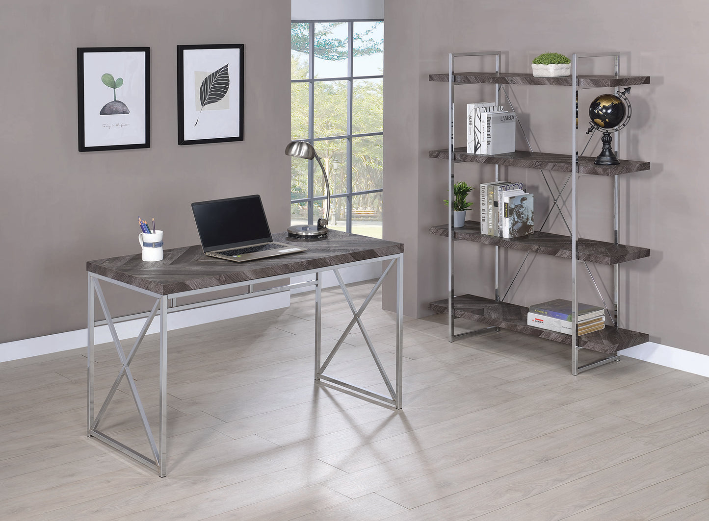 Grimma Writing Desk Rustic Grey Herringbone