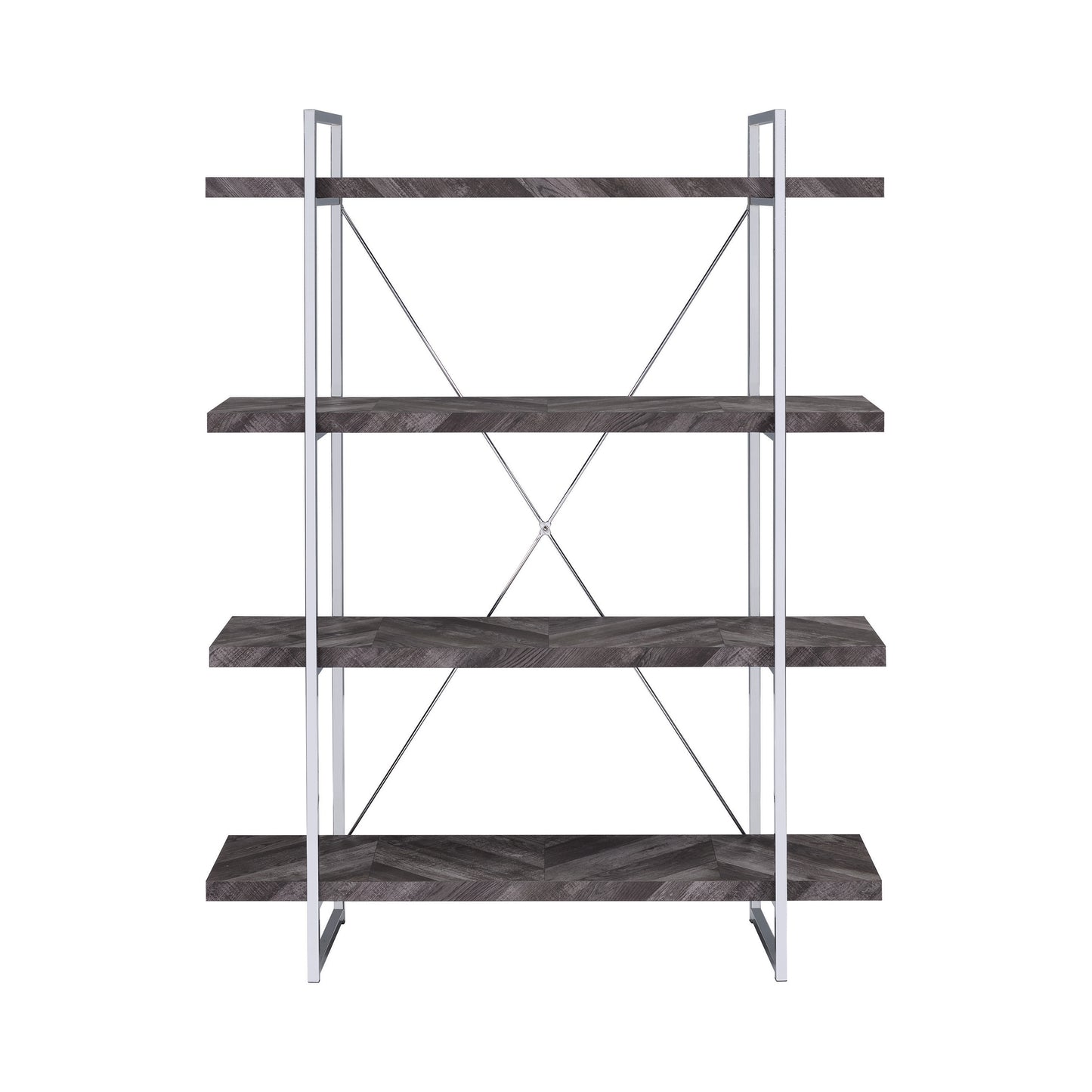 Grimma 4-shelf Bookcase Rustic Grey Herringbone