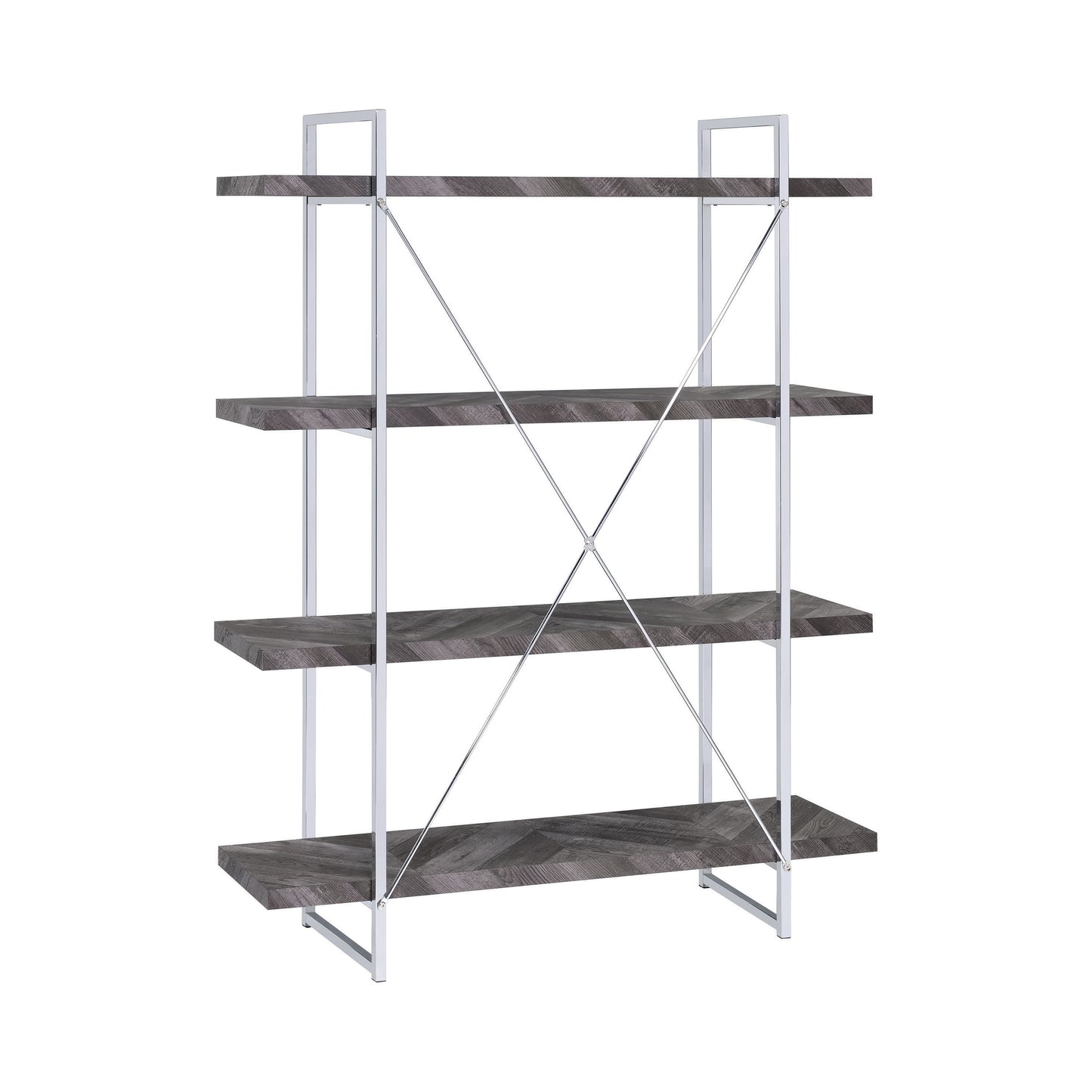 Grimma 4-shelf Bookcase Rustic Grey Herringbone